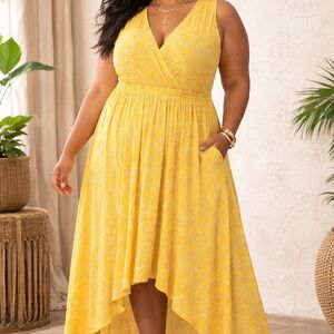 Anthropologie Yellow High-Low V-Neck Dress